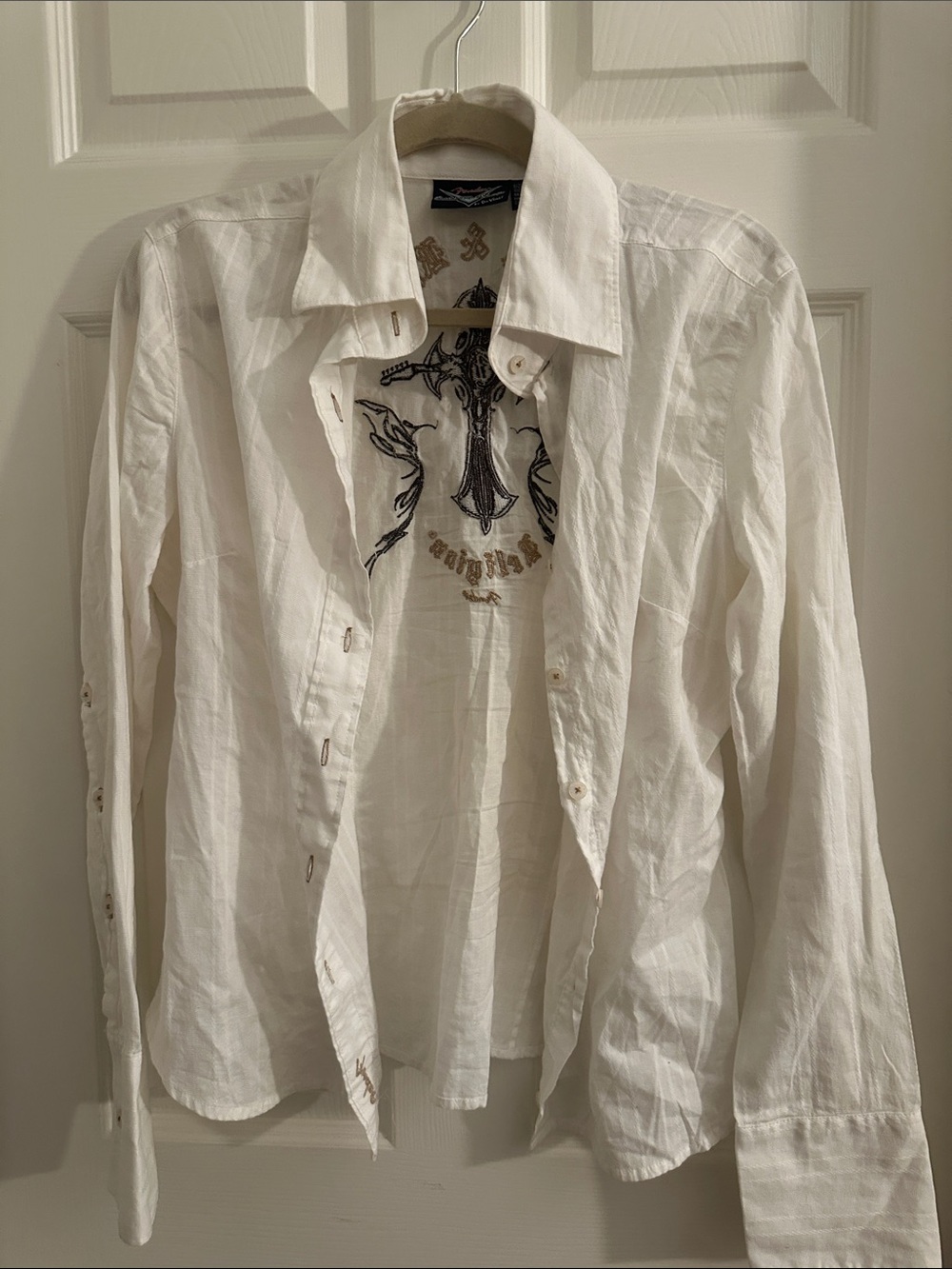 White Embroidered Button-Up Shirt